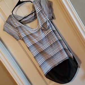 Black/White Blouse with Sheer Back